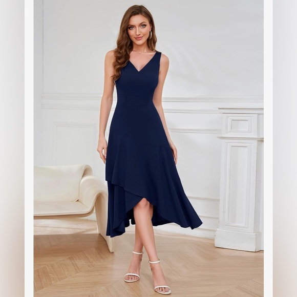 Aupuls Dresses & Skirts - Aupuls Women’s Navy Blue High Low Midi Formal Dress Size Small